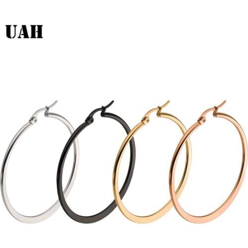 UAH 20-60MM Stainless Titanium Steel Sexy Exaggerated large Earrings Round Buckle Hoop Earrings for Women Jewelry Gift