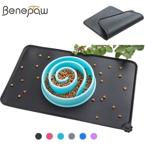 Benepaw Waterproof Silicone Dog Food Mat Food Grade Antislip Small Medium Large Dog Placement Bowl Mat Pet Feeding Tray Cats