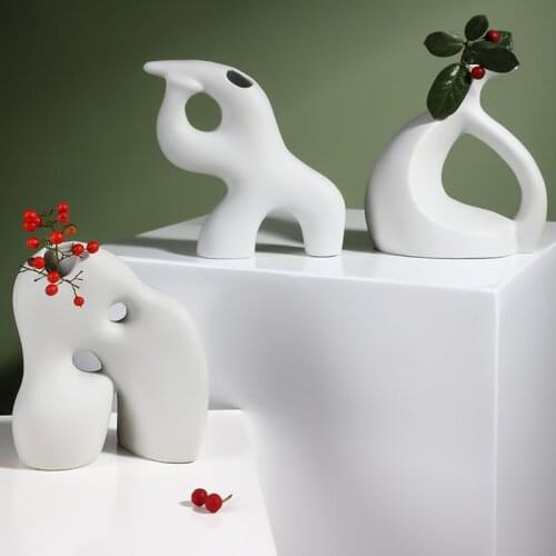 Nordic Creative Ceramics Geometric Shape Art Vase Living Room Bedroom Bar Home Decoration Ornaments