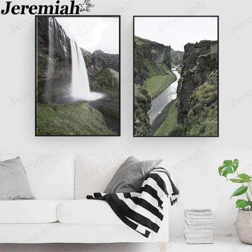 Nordic Valley Landscape Canvas Poster Waterfall Mountain Painting Wall Art Modern Aesthetic Home Decoration Accessories