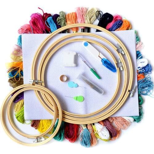 50 Color Threads Embroidery Starter Kit 5 PCS Bamboo Embroidery Hoopsand DIY craft Cross Stitch Embroidery Needle Point Kit