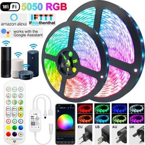 5050 RGB Led Strip Light WIFI Alexa Led Luces Tape Diode Ribbon Adapter Bluetooth-compatible Set For Room TV Backlight Kitch