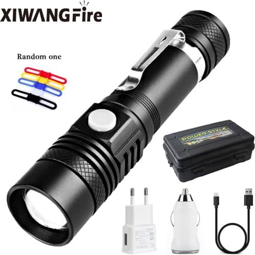High-power LED T6 Flashlight with USB Rechargeable Zoom 4 Modes Night Riding Camping Light Use 18650 Battery Tactical flashlight
