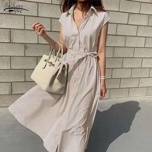 Loose Sleeveless Women Dresses Casual Plus Size Party Dress 2021 Summer Office High Waist Dresses Long Striped Robe Femme 10389