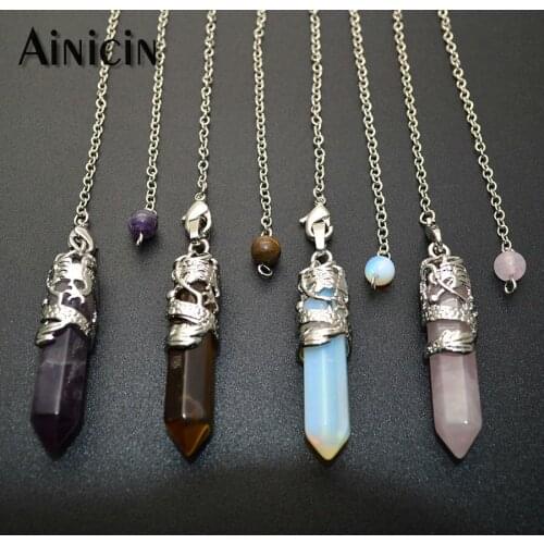 Reiki Healing Pendulums Natural Stones Chinese Dragon Hexagon Amulet Meditation Platinum Plated Pendant For Men Women