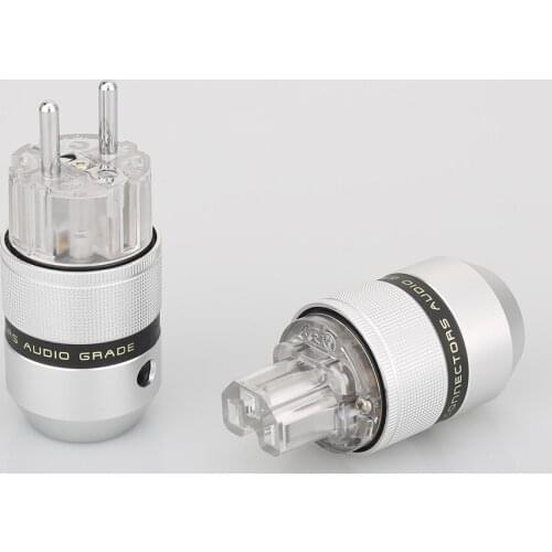 High Quality Audiocrast Aluminum Rhodium Plated Schuko Power Plug Male Connector+IEC Female Plug