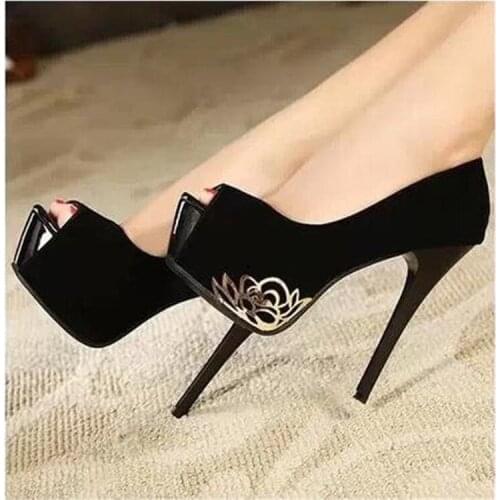 Womens high heels spring new Europe America 12cm fish mouth high heels waterproof platform sexy nightclub womens single shoes