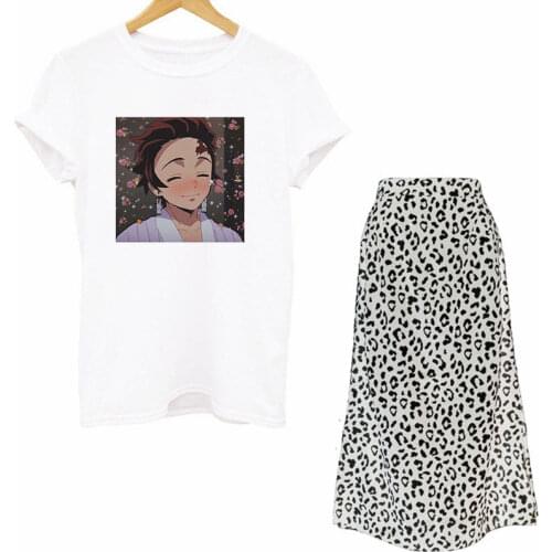 Women Two Piece Set Japan Anime Demon Slayer Kimetsu No Yaiba T Shirts And Skirt Set Summer Skirt Sexy Outfit Harajuku Women Y2k