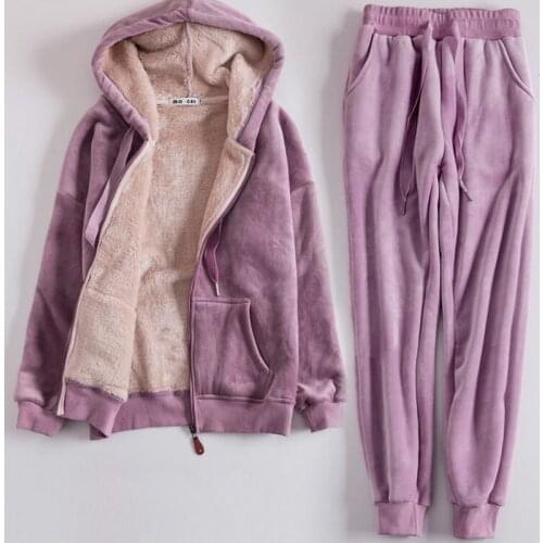 New Two-Piece Womens Fleece Warm Hoodies And Pants Winter Female Two Piece Outfits For Women Clothing