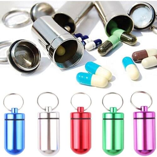 1PC Waterproof Aluminum Pill Box Case Bottle Cache Drug Holder Container Keychain Medicine Box Health Care