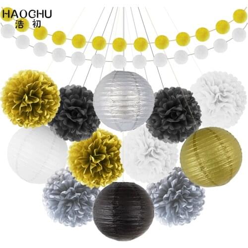 14pcs/set Round Hanging Paper Ball Lantern Tissue Pom Pom Flower Glitter Circle Garland Wedding Birthday Baby Shower Party Decor