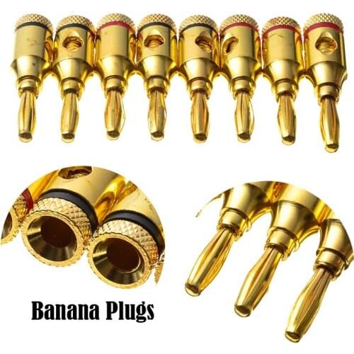 20PCS 5mm Gold Plated Red/Black Ring Musical Speaker Banana Plugs Wire Connectors Adapter Audio Cable With PE Bag