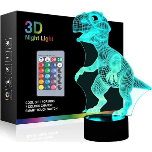 3D Children Kids Night Lamp Dinosaur Toys For Boys 10 LED Colors Changing Lighting Touch USB Charge Table Home Bedroom Decor