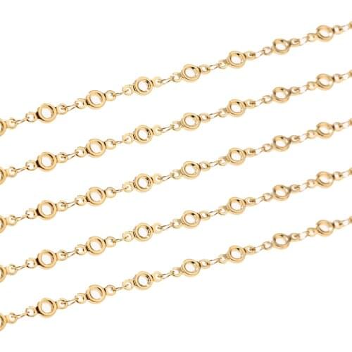 4mm width Stainless Steel Gold Plated Jewelry round charm Link Chains for Necklace Making DIY Accessories