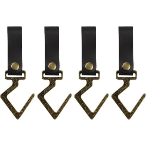 4Pcs/Set Outdoor Camping Tripod Clothes Storage Hook Clothes Hanger Portable PU Leather Hooks for Camp Hiking