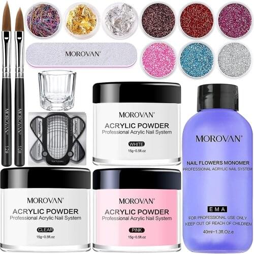 Acrylic Glitter Powder and Liquid Set with Nail Brush Nail Files For Beginners Acrylic Nail Extension Kit Decoration