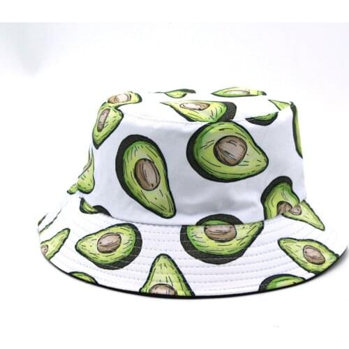 Avocado 2021 Printing Bucket Hat for Women Double-sided Panama Beach Fishing Travel Summer Womens Cap Bucket Hats 055