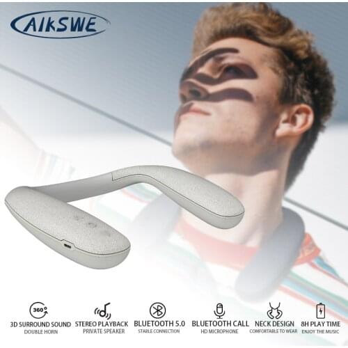 AIKSWE Bluetooth 5.0 Neck-Mounted Portable Wireless Bluetooth Speaker Surround Stereo Sound Hands-Free With Microphone For Game