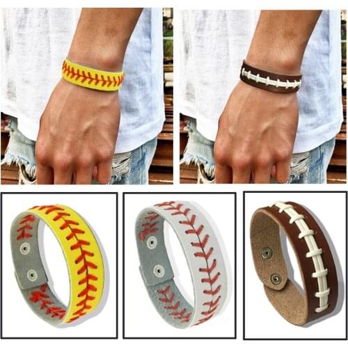 NEW Accessories Wristbands Softball Baseball Handm Braided Genuine leather Bracelets Wristlets Stitches Team Colors Gifts