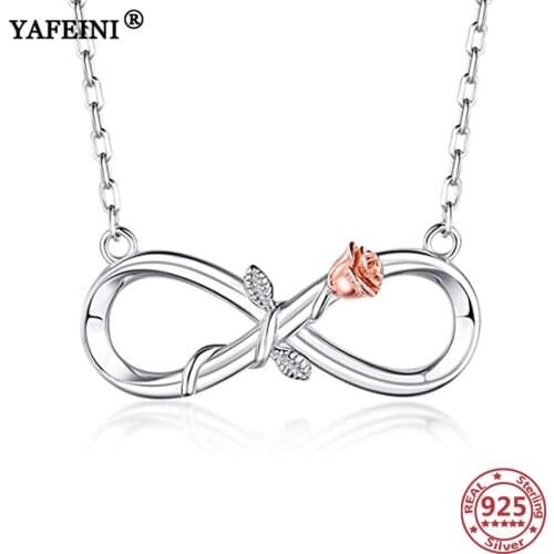 YAFEINI 925 Sterling Silver Infinity&Rose Pendant Necklace Silver Chain Women 925 Jewelry Valentines Day Gift Mothers Day Gift
