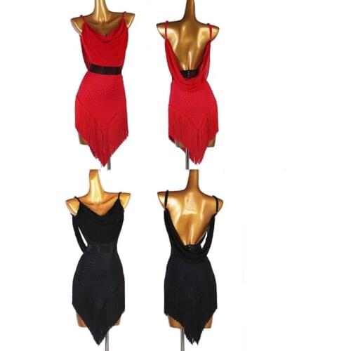 Black fringe latin competition dress rhinestone crystal Rumba cha cha salsa tango dance dress S-XXXL 270