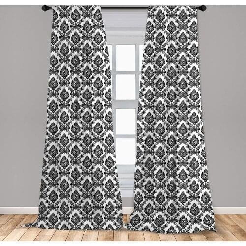 Damask Curtain Antique Classic Damask Flowers Traditional Artwork Design Monochrome Window Curtain Living Room Bedroom