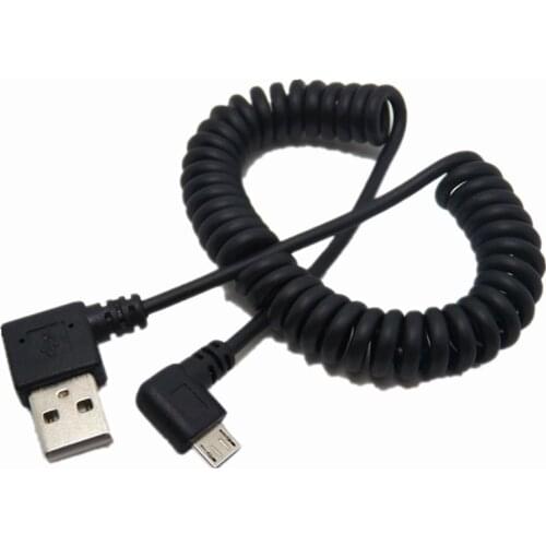 Micro usb male 90 degree right angled to usb male left / right angled spring Retractable stretch cable sync data charge 1m