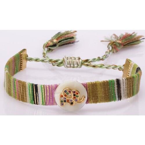 Ethnic boho bohemia Multi-color Zirconium Elephant sign soft cotton silk tassel wristband adjustable bracelet for woman