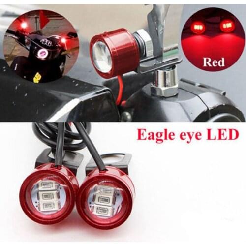 2Pcs DC 12V Motorcycle Headlight Rearview Mirror Eagle Eye Red 3LED Flash Strobe Light LED GW250 Highlight Spotlight