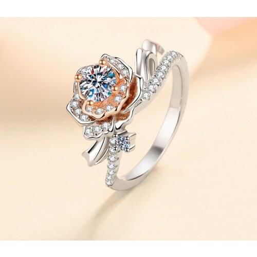 Inbeaut 925 Silver Excellent Cut 0.5 ct D Color Pass Diamond Test Moissanite Forever Love Rose Engagment Ring Women Jewelry