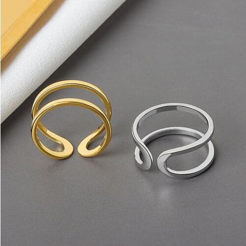 Fashion Double Curved Line Adjustable Ring for Women Wedding Party Birthday Jewelry Rings Open Wire Band Ring anillo hombre
