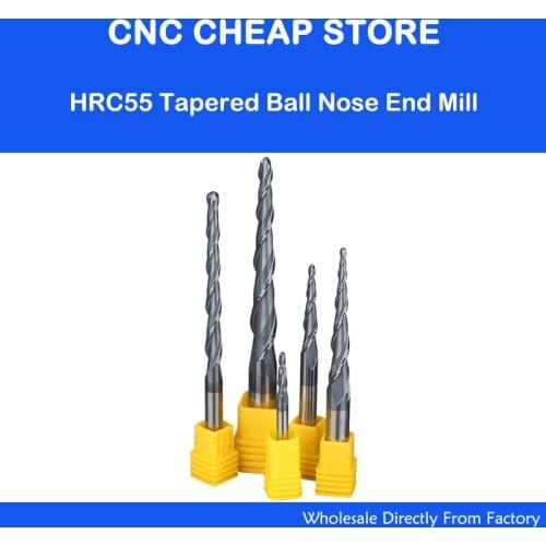 HRC55 Tungsten Solid Carbide 1/8" 4/ 6/8/10/12mm Ball Nose Tapered End Mills Router Bits cnc Taper Wood Metal Milling Cutters