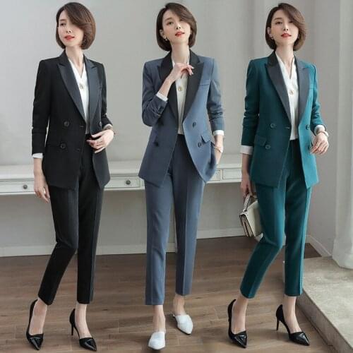 Suit women autumn and winter new fashion double-breasted slim trousers short skirt overalls temperament women two-piece suit