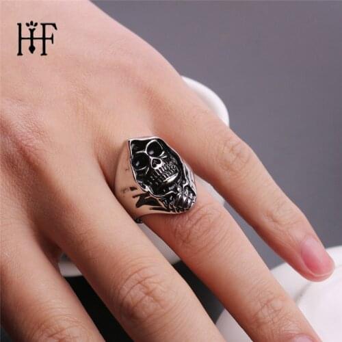 Cool Skull Skeleton Ring Biker Men Rings Retro Punk Vampire Stainless Skull Ring Fashion Jewelry Accessories Homme Anelli