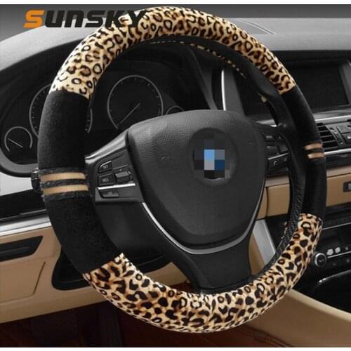 Leopard Grain Car Steering Wheel Cover Luxury Leopard Print Fashionable Plush Universal Auto Interior Steering Wheel Protection