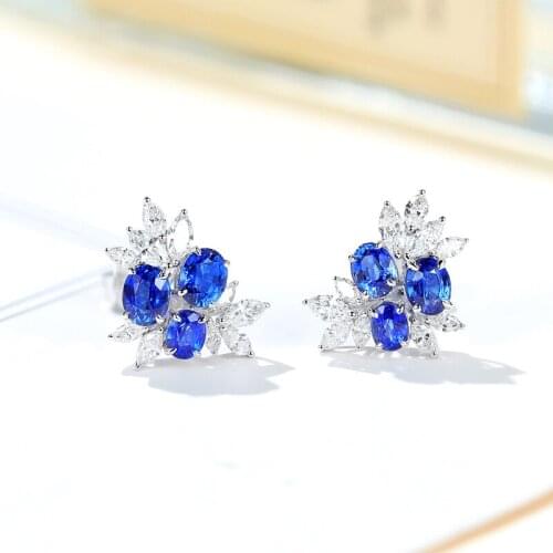 Fashion Elegant Stud Earrings Inlay Blue White Cubic Zircon Charm Piercing Jewelry For Women Wedding Party Anniversary Gift