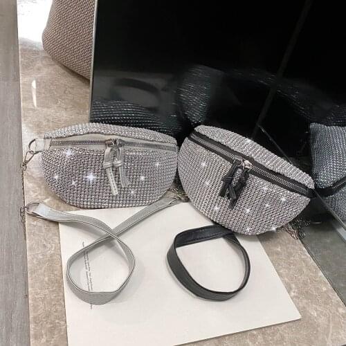 Fashion Rhinestone Fanny Chest Pack Women Zipper Waist Phone Belt Pouch Travel Casual Street Style Small Crossbody Shoulder Bag
