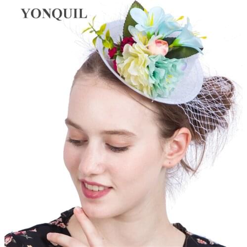 Fashion Wedding Hats For Women Bridal Silk Flower Mini Top Hat Brides Fascinator Party Accessorie Wedding Veil Headpiece SYF204