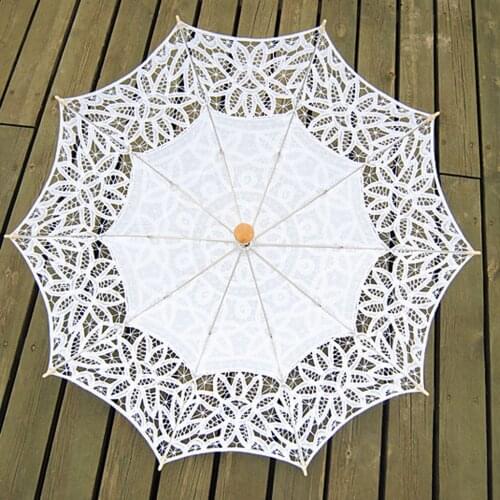 Fashion Lace Umbrella Parasol with Folding Hand Fan for Wedding Photography Dance Prop White