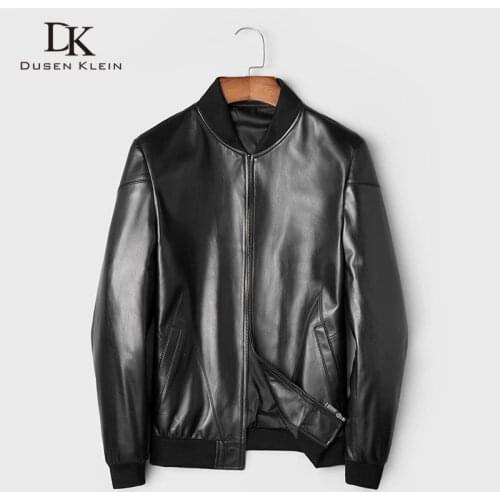 Men Genuine Leather Jacket Real Sheepskin Jackets Casual Short Black Stand Collar Pockets 2019 Autumn New Jacket for Man 89807