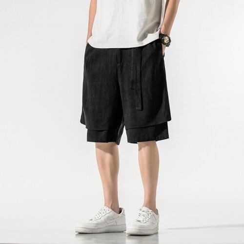 Chinese Style Summer Men Linen Pants 2021 Men Wide Leg Trousers Male Shorts Hip Hop Man Joggers Half Pants Track Pants KK3575
