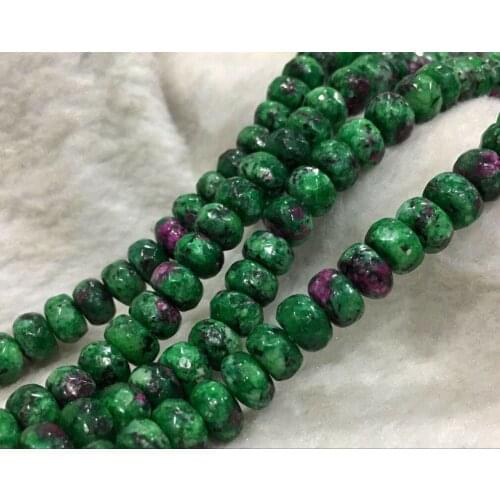 Natural 5x8mm Faceted Green Ruby In Zoisite Gemstone Rondelle Loose Beads 15