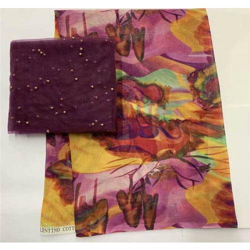 Latest Fashion High Quality Swiss Voile Cotton African Lace Fabrics Printed Fabric for Womens Dress 5 +2 Yards/Set!LXFO12181