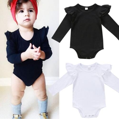 Newborn Infant Baby Girls Fly Long Sleeve Solid Casual Bodysuit Jumpsuit Outfit Clothes Casual Baby Bodysuits