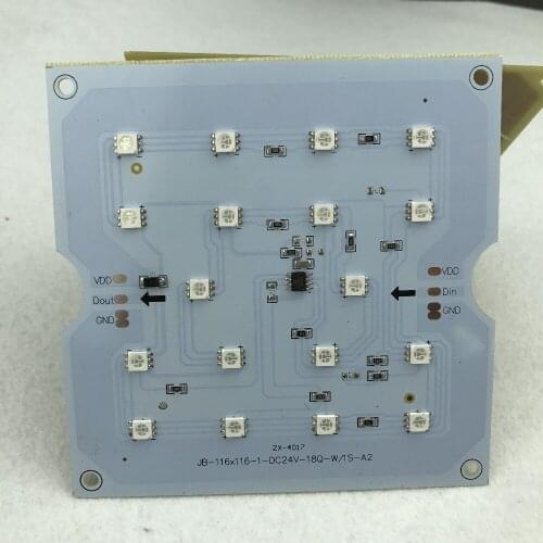 DC24V UCS1903 addressable pixel PCBA,18pcs 5050 SMD RGB LED;4.32W;RGB full color;size:116mm*116mm