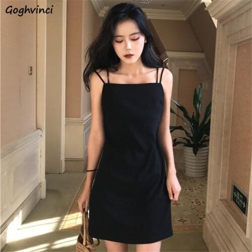 Sleeveless Dress Women Black Sexy Spaghetti Strap Summer Fashion All-match Mini New Vintage Woman Casual Simple Vestido De Mujer