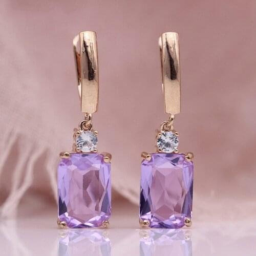 Luxury Purple Crystal Dangle Drop Earrings Colour Gems Zircon Bridal Earrings Blue Crystal Wedding Engagement Women Jewelry Gift