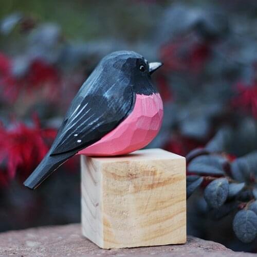 Pink Flycatcher Handmade Decoration Wood Carving Black Bird Home Ornaments Crafts
