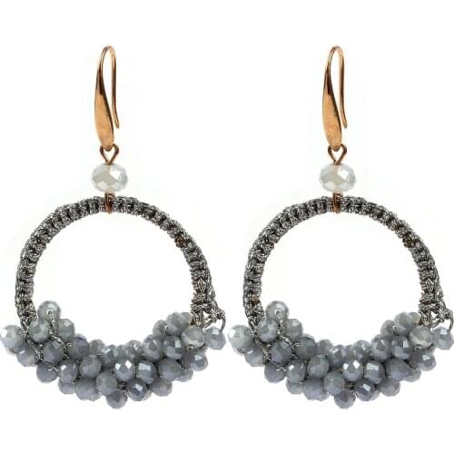 Sehuoran 2017New Fashion round drop crystal earrings handmade jewelry earrings for woman brincos bead Weaving drop woman earring