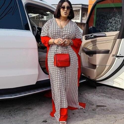 Chiffon African Clothes 2 Piece Set Women Batwing Sleeve Long Tops Pant Suits Fashion Splice Streetwear African Dresses Outfits